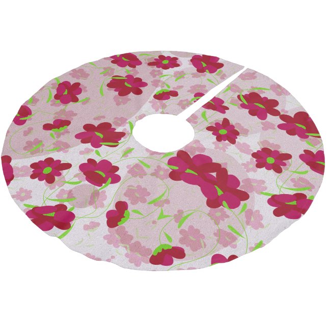 Rosa och röda blommor - blomsterträdsmössa julgransmatta borstad polyester (Vinklad)