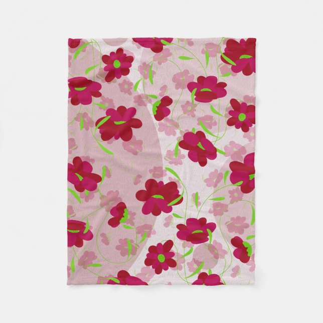 Rosa och röda blommor - Flanellfilt Fleecefilt (Framsidan)