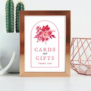 Rosa och röda blommor och blad bröllop poster