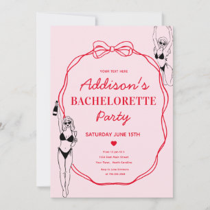 Rosa och Röda Bow Bachelorette-partiets inbjudan