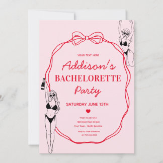 Rosa och Röda Bow Bachelorette-partiets inbjudan