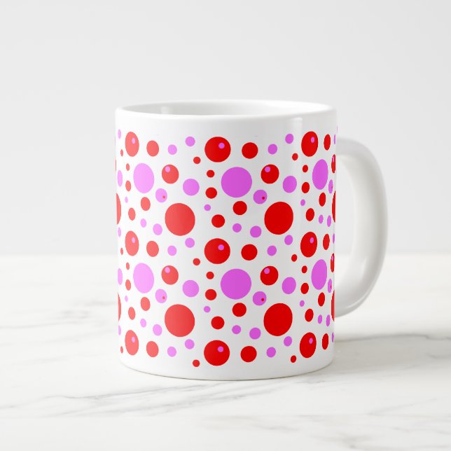 Rosa och röda cirklar och prickar jumbo mugg (Framsida höger)