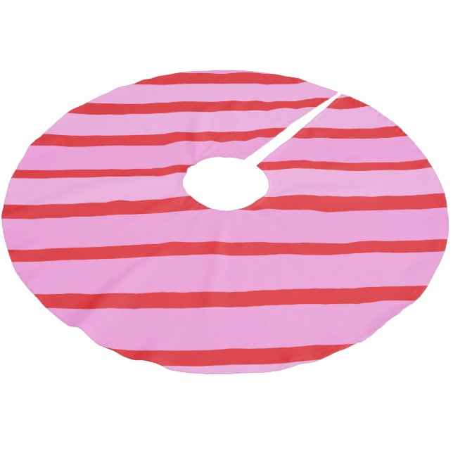 Rosa och röda diagonala ränder  julgransmatta borstad polyester (Vinklad)