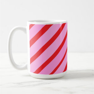 Rosa och röda diagonala ränder kaffemugg