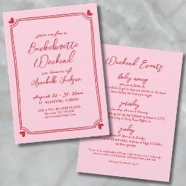 Rosa och röda flickor Helg Itinerary Bachelorette Inbjudningar