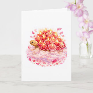 Rosa och röda födelsedagsrosor Sulcata sköldpadda Kort