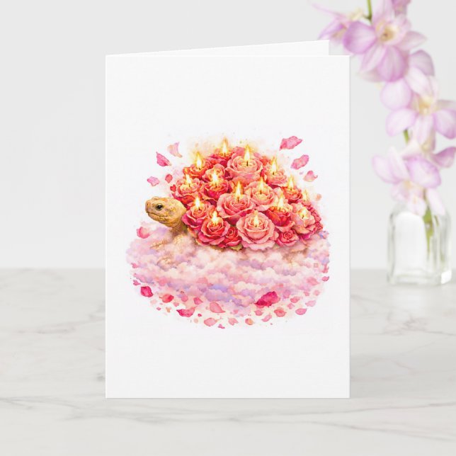 Rosa och röda födelsedagsrosor Sulcata sköldpadda  Kort (Orkide)