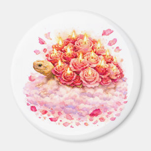 Rosa och röda födelsedagsrosor Sulcata sköldpadda Magnet