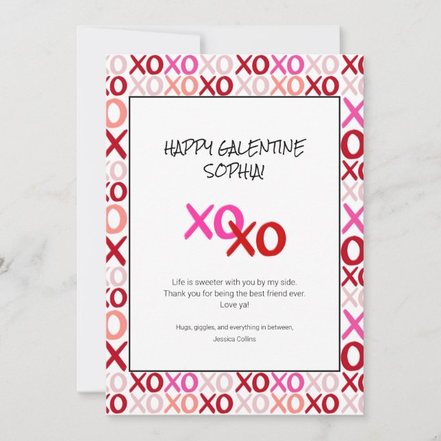 Rosa och Röda Galentines XOXO Moderna Bästa Vänner Julkort (Framsida)
