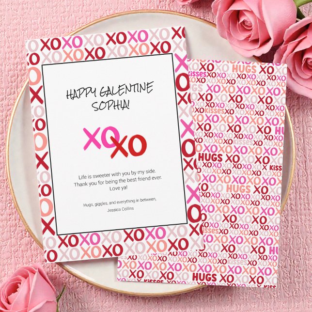 Rosa och Röda Galentines XOXO Moderna Bästa Vänner Julkort (Pink and Red Galentines XOXO Modern Best Friend Holiday Card)