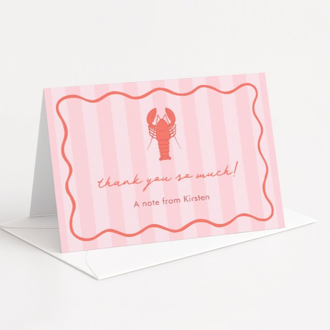 Rosa och röda handritade hummerbröllopsdusch tack kort (Pink and red hand drawn lobster doodle bridal shower thank you card or personal stationery)