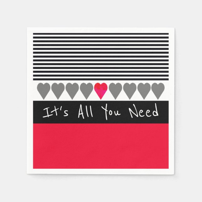 Rosa och röda hjärta pappersservett (Framsidan)