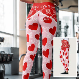 Rosa och röda hjärta & rullgardinsleggings leggings
