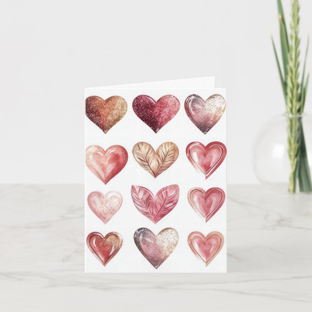 Rosa och röda hjärtan Valentinens Hälsning Kort (Framsida)