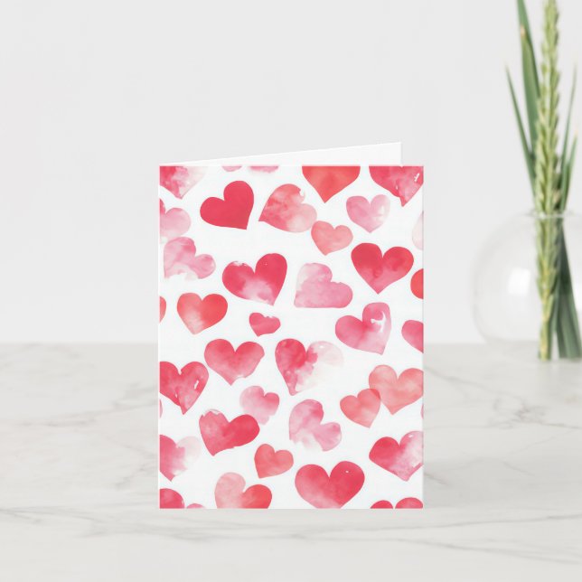 Rosa och röda hjärtan Valentinens Hälsning Kort (Framsida)