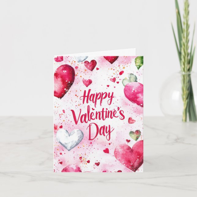 Rosa och röda hjärtan Valentinens Hälsning Kort (Framsida)