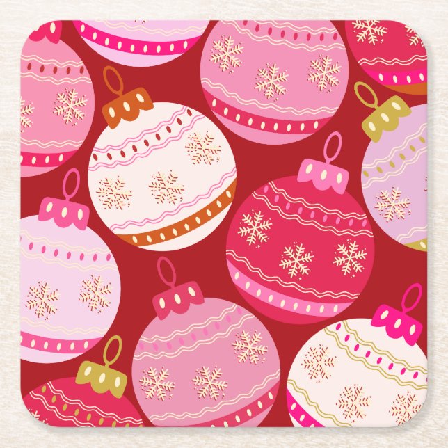 Rosa och röda julbalkar underlägg papper kvadrat (Framsidan)