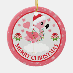 Rosa och Röda Julflamingo Vinter Julgransprydnad Keramik