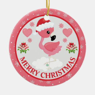 Rosa och röda julflamingo vinter julgransprydnad keramik