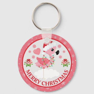 Rosa och röda julflamingo vinter nyckelring