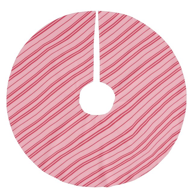 Rosa och röda julgodisrandiga julstavar  julgransmatta borstad polyester (Framsidan)