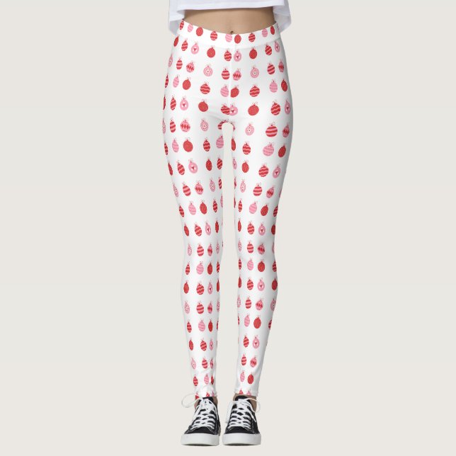 Rosa och röda julgranskulor Mönster Leggings (Framsida)