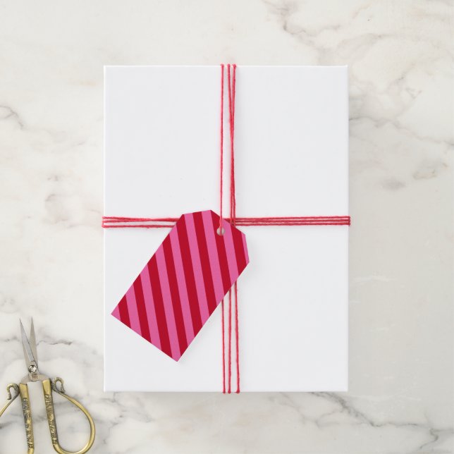 Rosa och röda julpepparmintsränder presentetikett (Med Snöre)