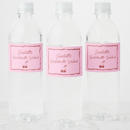 Rosa och röda körsbärshenparty-helg vattenflaskor etikett