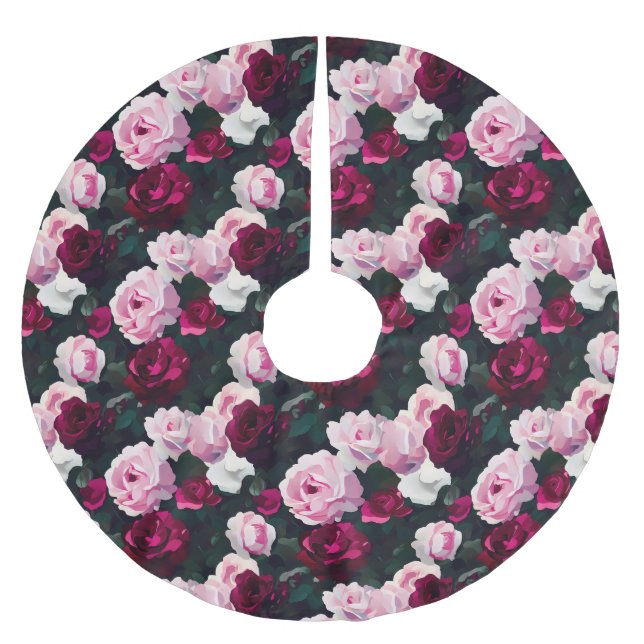 Rosa och röda målade rosor julgransmatta borstad polyester (Framsidan)