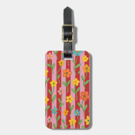 Rosa och röda ränder med färgglada blommor bagagebricka