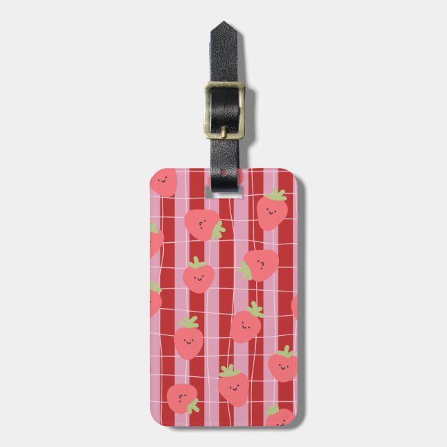 Rosa och röda ränder, med jordgubbar bagagebricka (Vertikal Framsida)