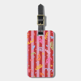 Rosa och röda ränder, med konfettidesign bagagebricka