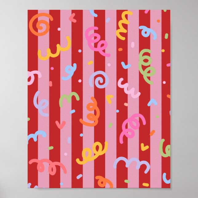 Rosa och röda ränder, med konfettidesign  poster (Framsidan)