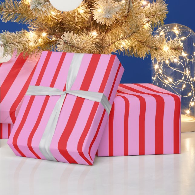 Rosa och röda ränder  presentpapper (Helgdagar)