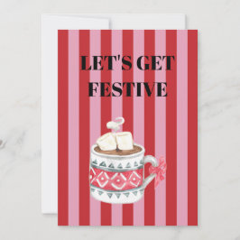 Rosa och röda randiga julmugg inbjudningar
