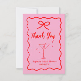 Rosa och röda retro vågiga bröllopsdusch tack kort