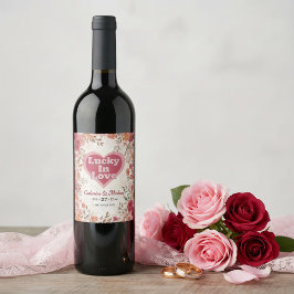 Rosa och röda romantiska ros vårblommig bröllop vinflaska etikett