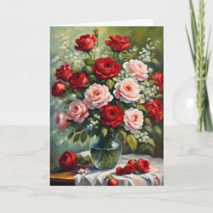 Rosa och röda rosbuketter Alla hjärtans dag Kort