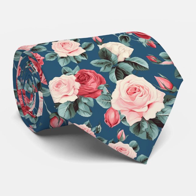 rosa och röda rosor mönster slips (Rullad)