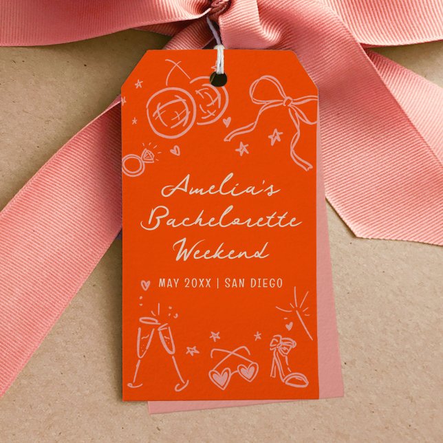 Rosa och Röda skossertpartiets favör Presentetikett (Pink and Red Sketch Bachelorette Party Favor Gift Tags)