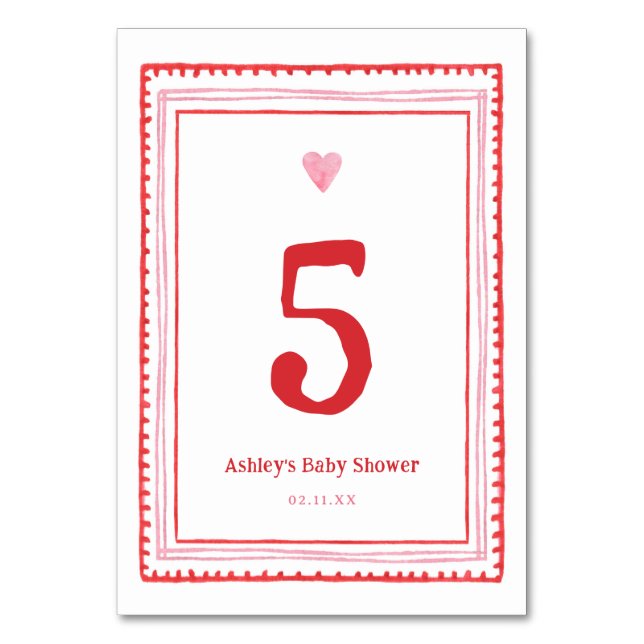 Rosa och röda Valentineser Heart Party Bordsnummer (Framsidan)