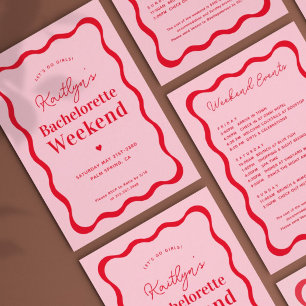 Rosa och Röda våningen Bachelorette Helg Itinerary Inbjudningar