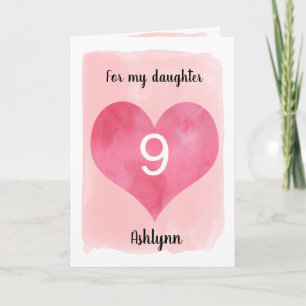 Rosa och Röda vattenfärger Hjärt9:e födelsedagskor Kort