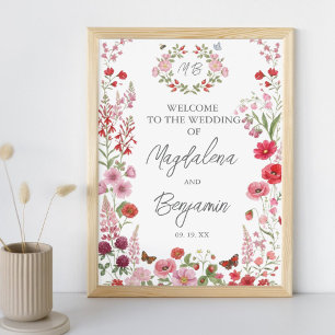 Rosa och röda vildblommor Bär Bröllop Välkommen P Poster
