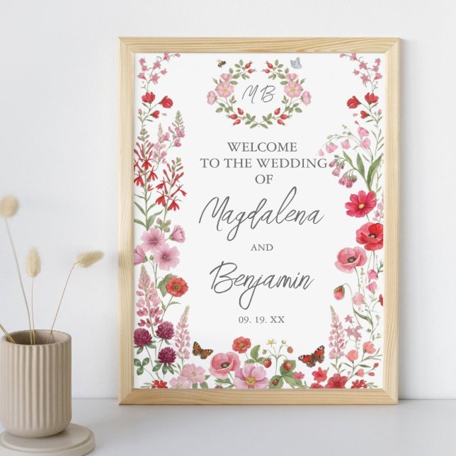 Rosa och röda vildblommor Bär Bröllop Välkommen P Poster (Skapare uppladdad)