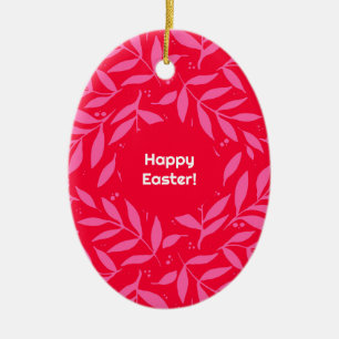 Rosa och rödblad Påsk Julgransprydnad Keramik