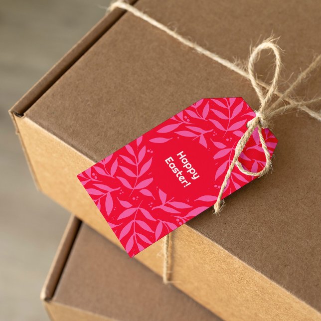Rosa och rödblad Påsk Presentetikett (Skapare uppladdad)
