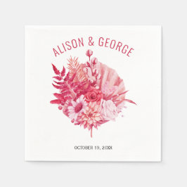 Rosa och rödblommor, handflatan löv bröllop pappersservett