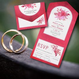 Rosa och rödblommor och pärlgryn bröllop