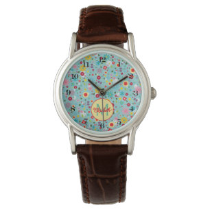 Rosa och rödblommor på Teal Monogram Armbandsur